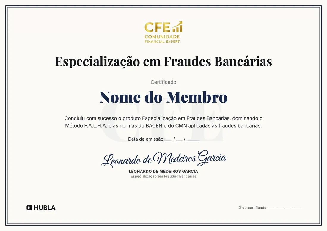 Certificado de conclusão — Especialização em Fraudes Bancárias